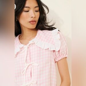 Sleeper Pink Gingham Puff linen lounge Shirt